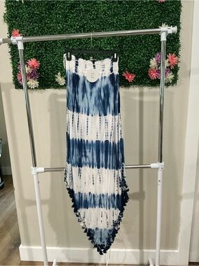 Strapless Navy & White Tie-Dye Handkerchief Dress
